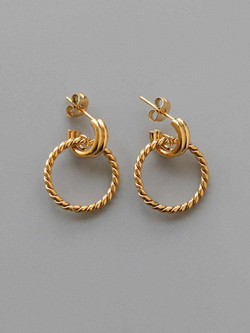 Twisted Rope Hoop Earrings 18K Gold Plated Stainless Steel Quiet Luxury